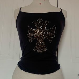 Black Rhinestone Cross Cami Tank Top🖤💛